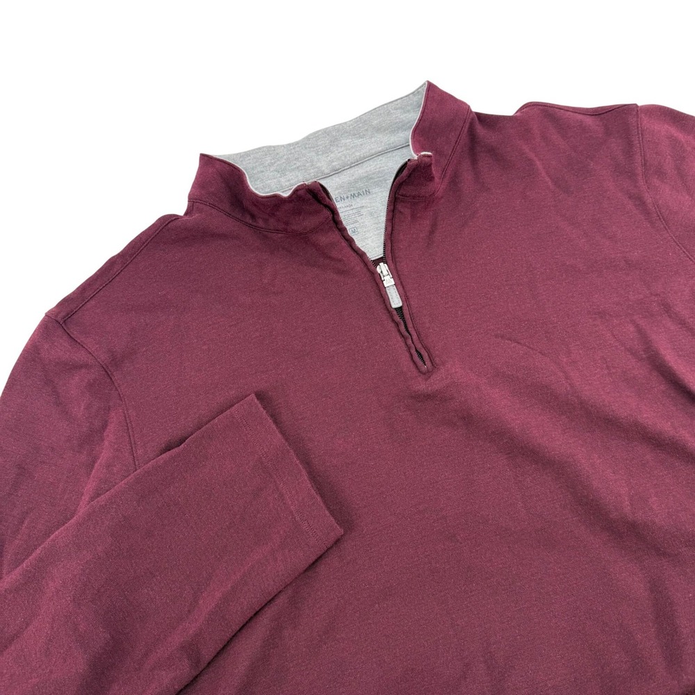 Mizzen+Main Mens Burgundy Quarter Zip Long Sleeve‎ Pullover Top XXL 2XL
